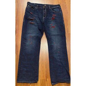 True Religion Ricky SUPER T Straight Jeans Mens 42 33" Blue Distressed Pants Y2K